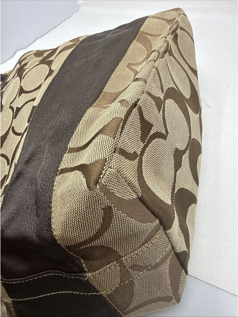 Coach F13674 Canvas Leather Brown Signature Shoulder Bag